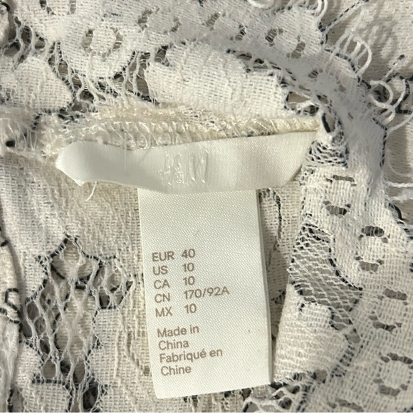 H&M Sheer Sheath Lace Dresses Cream with black detailing back ribbon tie Lined - Picture 17 of 17